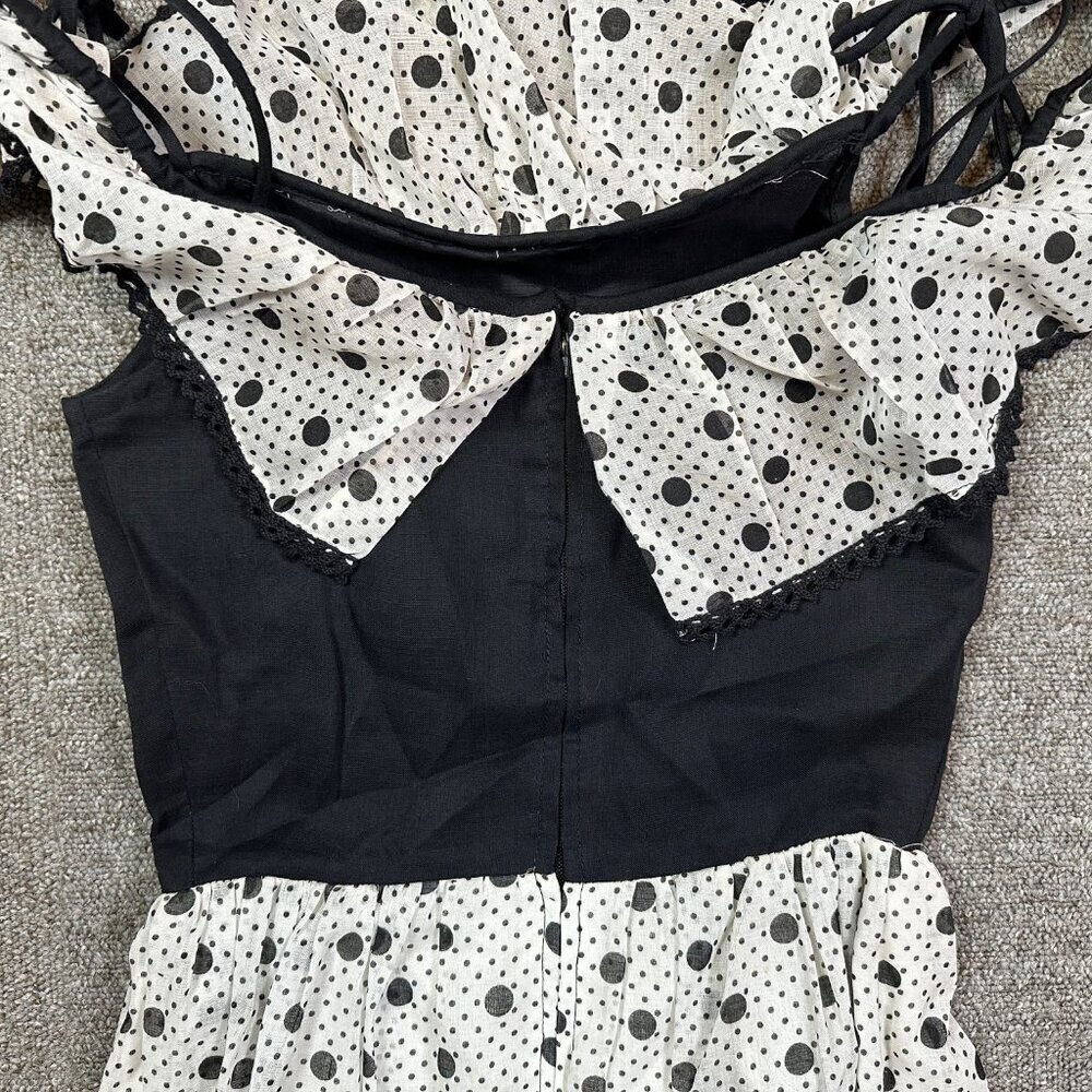Vintage Darling Debs 60s 70s Polka Dot Off Shoulder Ruffle Maxi Dress X-Small - Picture 8 of 8